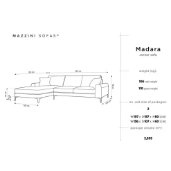 Canapé d'angle gauche Velours 5 places Madara beige - 254x182x90 cm