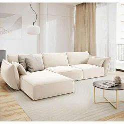Canapé d'angle gauche Velours Vanda 4 Places beige clair - 300x166x85 cm