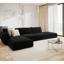 Canapé d'angle gauche Velours Vanda 5 Places noir - 386x166x85 cm