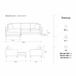 Canapé d'angle Gauche Venus 4 Places beige - 248x160x90 cm