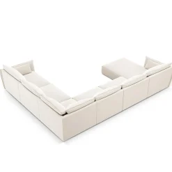 Canapé d'angle Panoramique droit Velours Vanda 8 Places beige clair - 384x284x85 cm