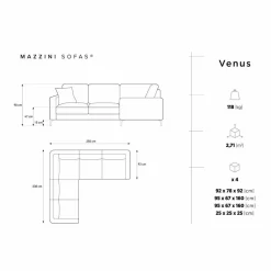 Canapé d'angle Symétrique Venus 5 Places beige - 250x238x90 cm