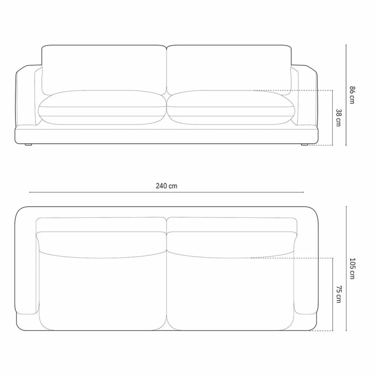 Canapé Daphne 4 Places Gris Foncé - 240x105x86 cm