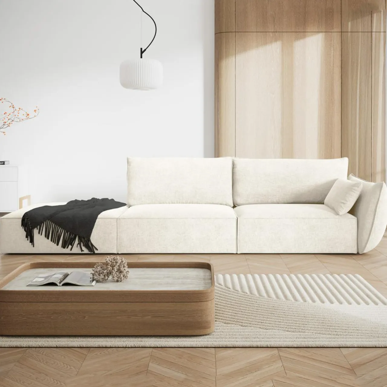 Canapé droit Vanda 4 Places beige clair - 286x100x85 cm