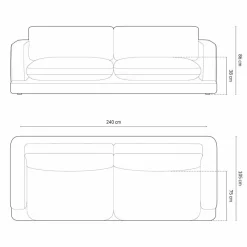 Canapé en Velours Daphne 4 Places Beige Clair - 240x105x86 cm