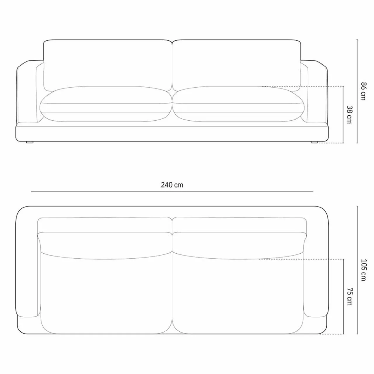 Canapé en Velours Daphne 4 Places Beige Clair - 240x105x86 cm