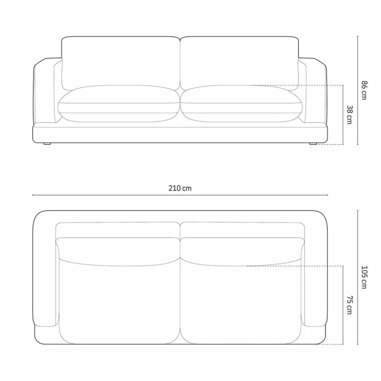 Canapé en Velours Daphne 3 Places Noir - 210x105x86 cm