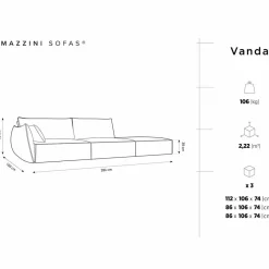 Canapé gauche Vanda 4 Places beige clair - 286x100x85 cm