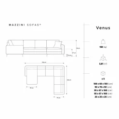 Canapé Panoramique droit Velours Venus 6 Places beige clair - 326x236x90 cm