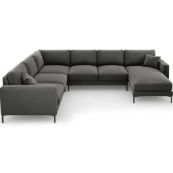 Canapé Panoramique gauche Velours Venus 6 Places gris - 326x236x90 cm