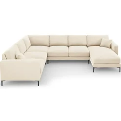 Canapé Panoramique gauche Velours Venus 6 Places beige clair - 326x236x90 cm