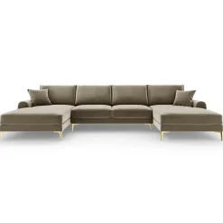 Canapé Panoramique Velvet 6 places Madara beige - 334x182x90 cm