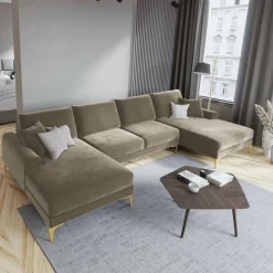Canapé Panoramique Velvet 6 places Madara beige - 334x182x90 cm