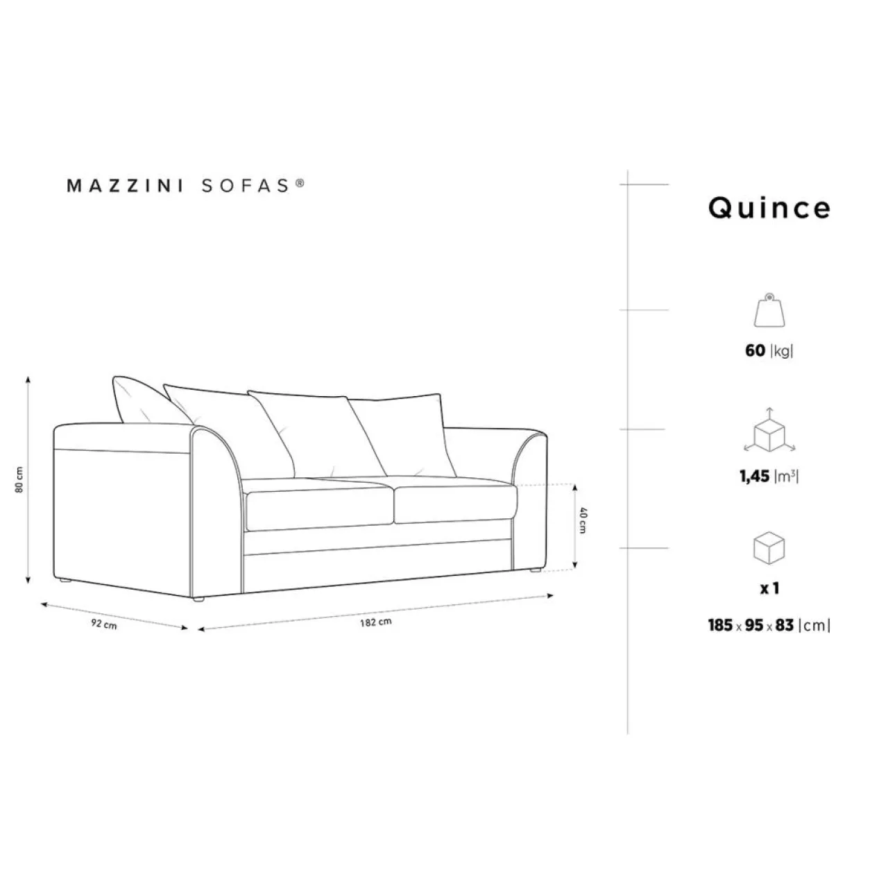 Canapé Quince Velours côtelé 3 Places beige clair - 182x92x80 cm