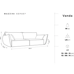 Canapé Vanda 3 Places beige clair - 208x100x85 cm