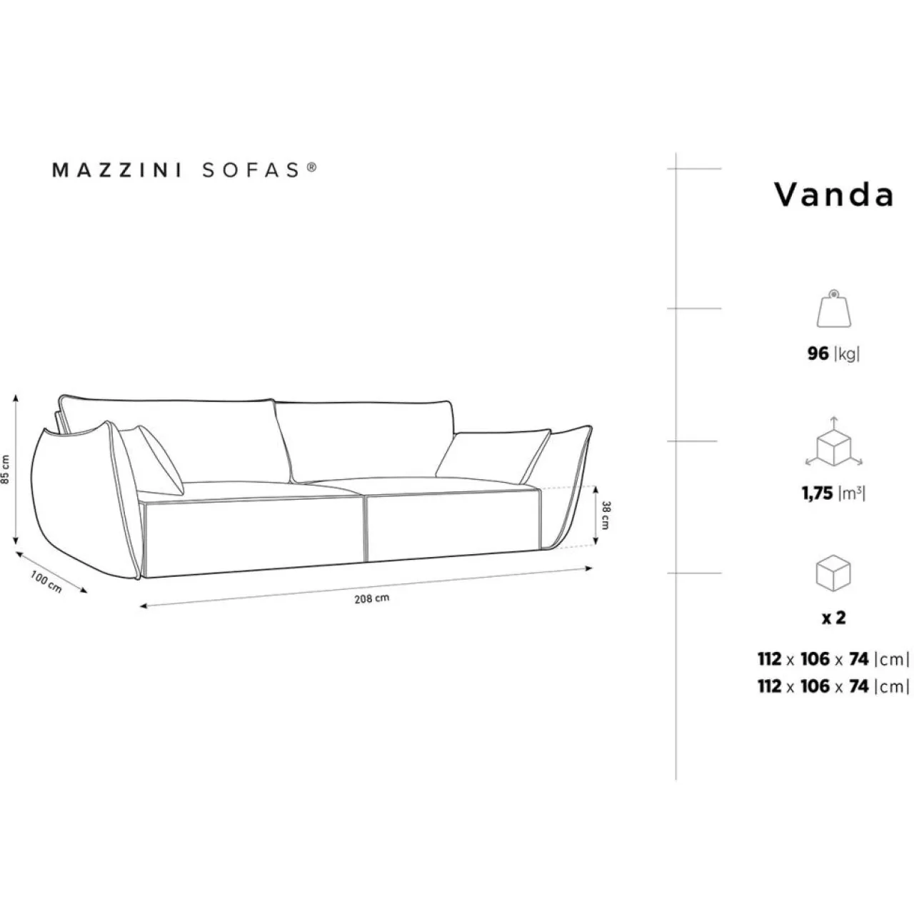 Canapé Vanda 3 Places vert bouteille - 208x100x85 cm