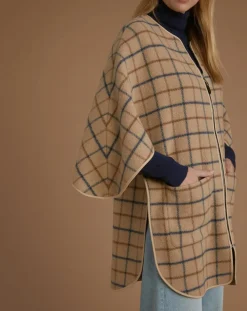 Cape en Laine mélangée à carreaux beige moyen