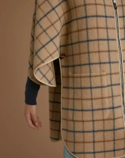 Cape en Laine mélangée à carreaux beige moyen