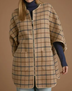Cape en Laine mélangée à carreaux beige moyen