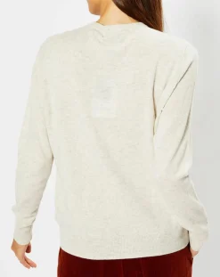 Cardigan 100% Cachemire Cacao col rond gris beige chiné