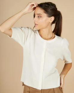 Cardigan 100% Cachemire Claire manches ballon écru