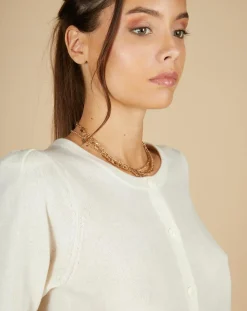 Cardigan 100% Cachemire Claire manches ballon écru