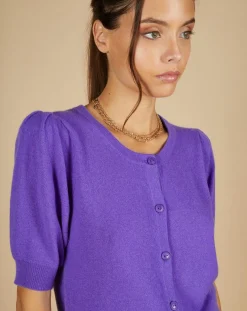 Cardigan 100% Cachemire Claire manches ballon violet