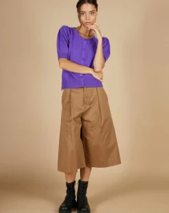 Cardigan 100% Cachemire Claire manches ballon violet