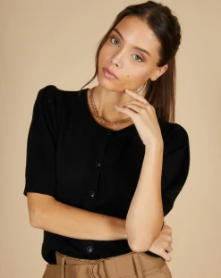 Cardigan 100% Cachemire Claire manches ballon noir