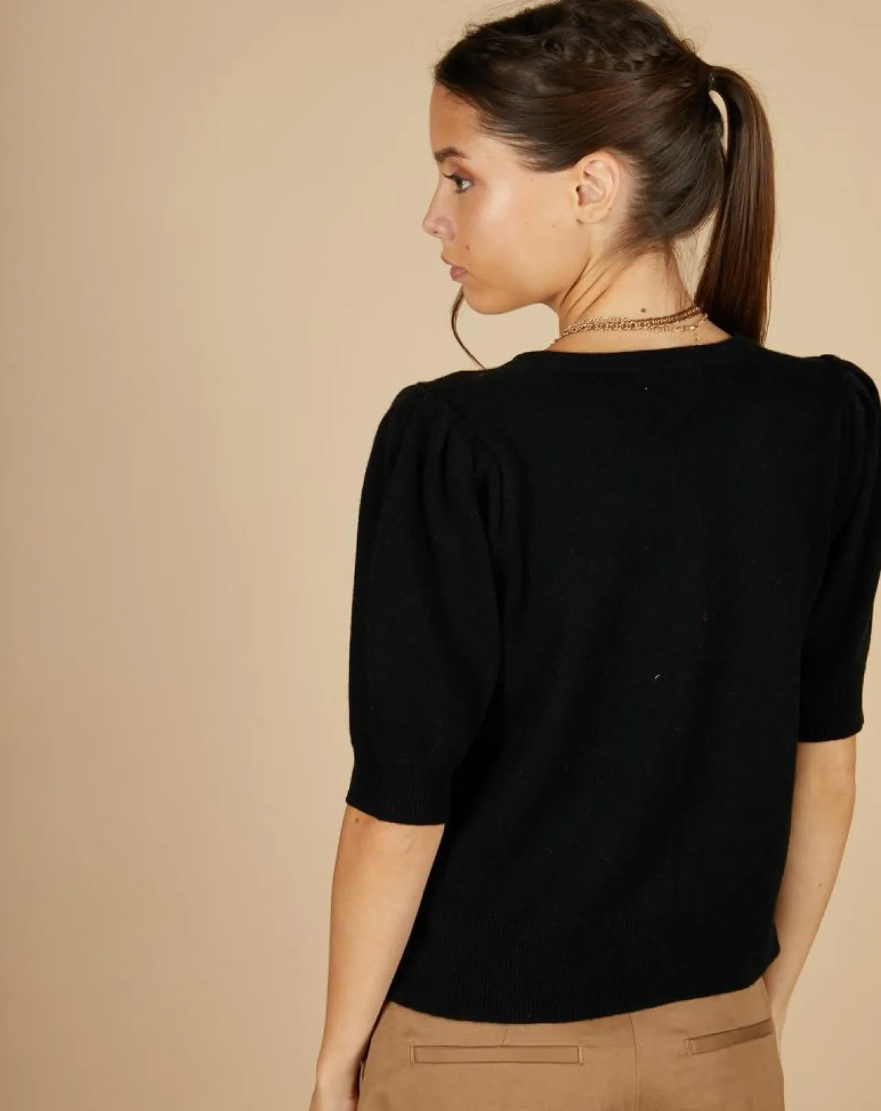 Cardigan 100% Cachemire Claire manches ballon noir