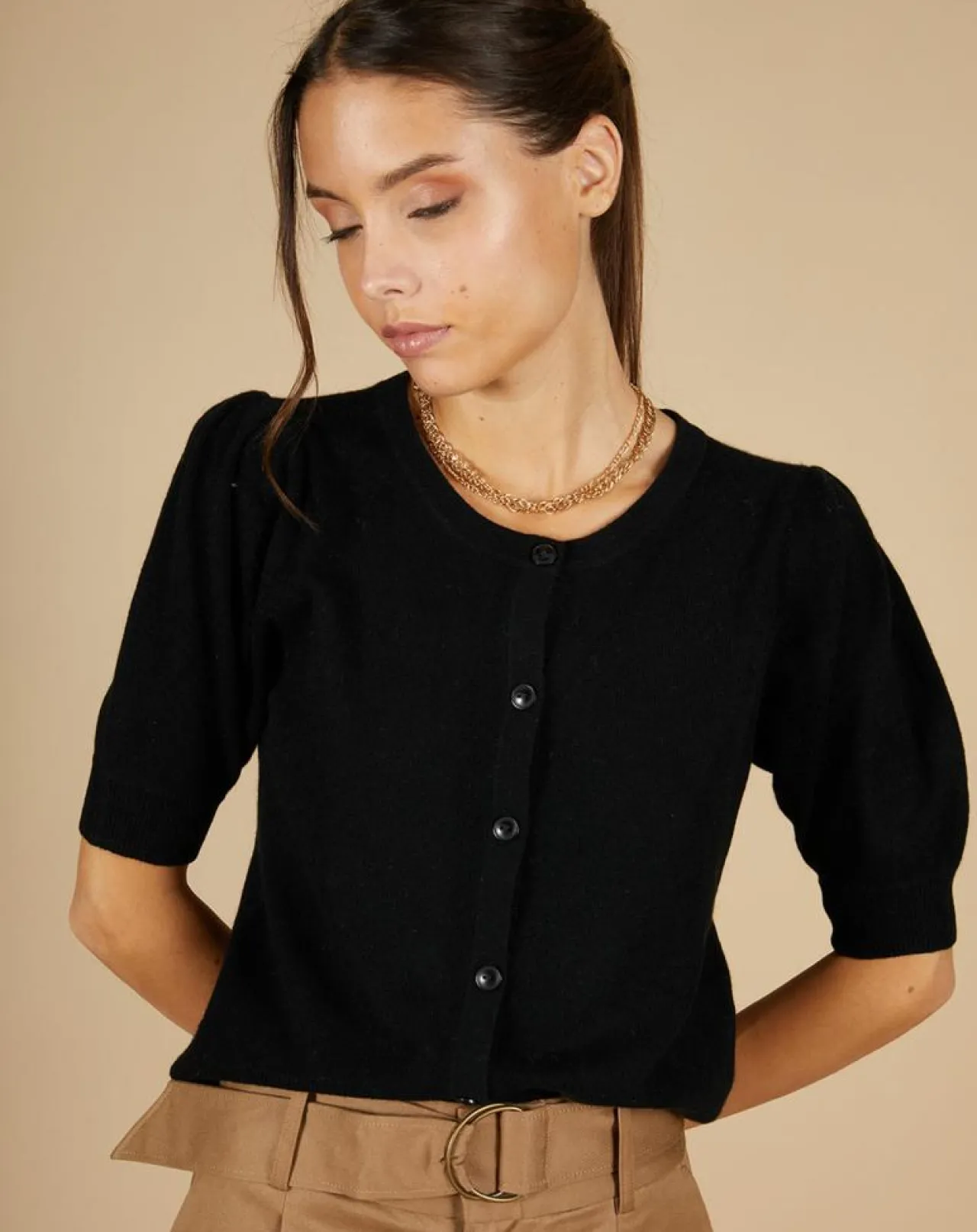 Cardigan 100% Cachemire Claire manches ballon noir