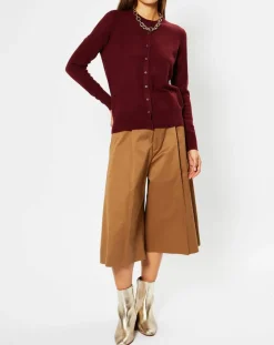 Cardigan 100% Cachemire Yacao col rond rouge foncé