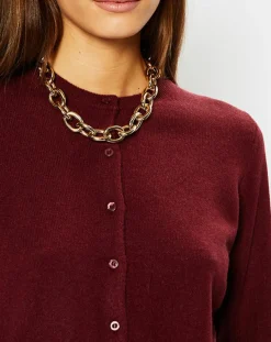 Cardigan 100% Cachemire Yacao col rond rouge foncé