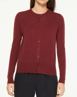 Cardigan 100% Cachemire Yacao col rond rouge foncé