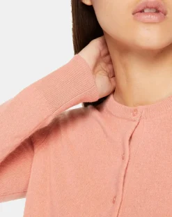 Cardigan 100% Cachemire Yacao col rond rose saumon