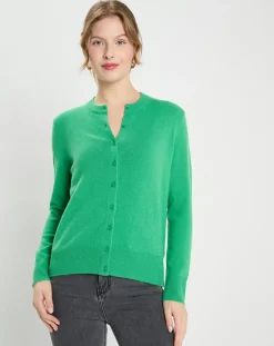Cardigan 100% Cachemire Zacao vert emeraude