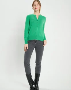 Cardigan 100% Cachemire Zacao vert emeraude