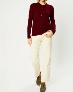 Cardigan 100% Cachemire Zacao col rond rouge foncé