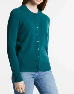 Cardigan 100% Cachemire Zacao col rond bleu/vert