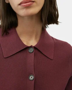 Cardigan col polo rouge foncé
