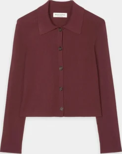 Cardigan col polo rouge foncé