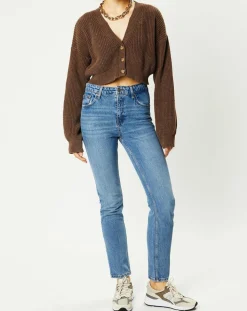 Cardigan cropped Washed Rib marron