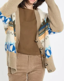 Cardigan en Alpaga, Laine & Cachemire mélangés jacquard graphique multicolore