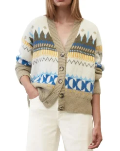 Cardigan en Alpaga, Laine & Cachemire mélangés jacquard graphique multicolore