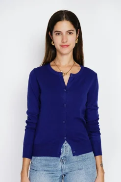 Cardigan en Cachemire mélangé ras de cou bleu nuit