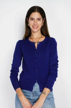 Cardigan en Cachemire mélangé ras de cou bleu nuit