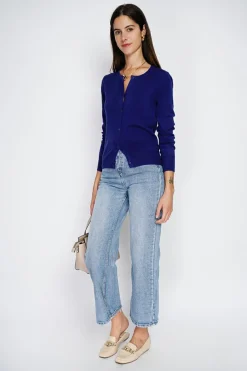 Cardigan en Cachemire mélangé ras de cou bleu nuit