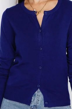 Cardigan en Cachemire mélangé ras de cou bleu nuit