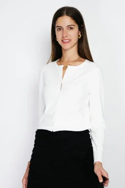 Cardigan en Cachemire mélangé ras de cou naturel