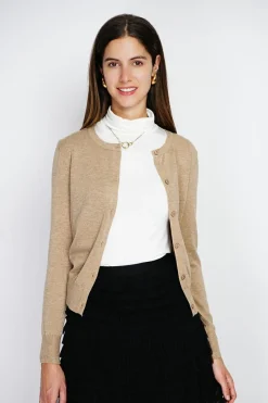 Cardigan en Cachemire mélangé ras de cou camel